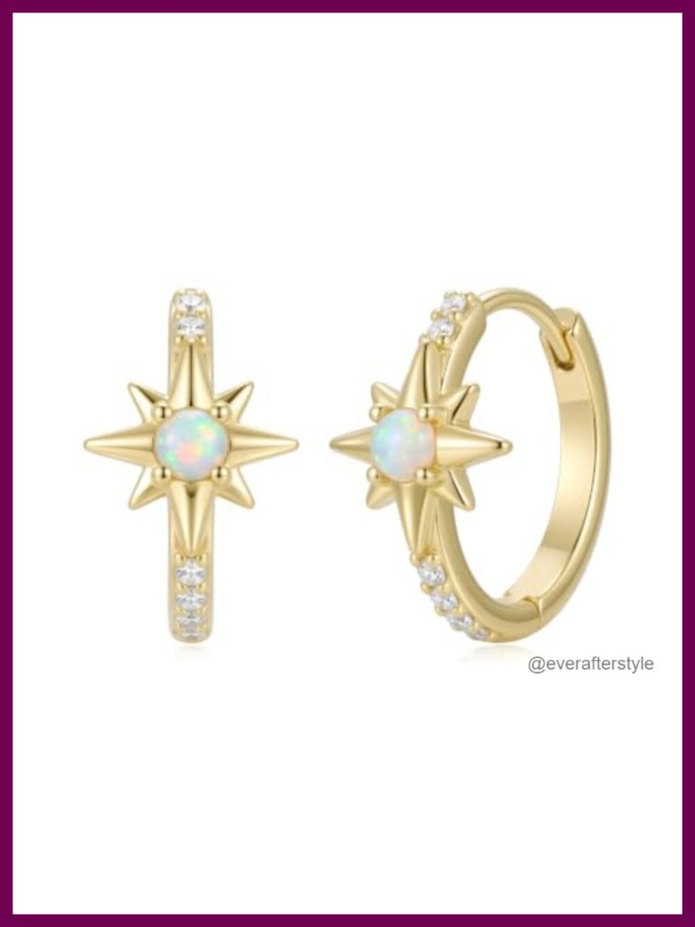 14K Gold Plated Opal Star Hoop Earrings 20mm Celestial Jewelry Gift